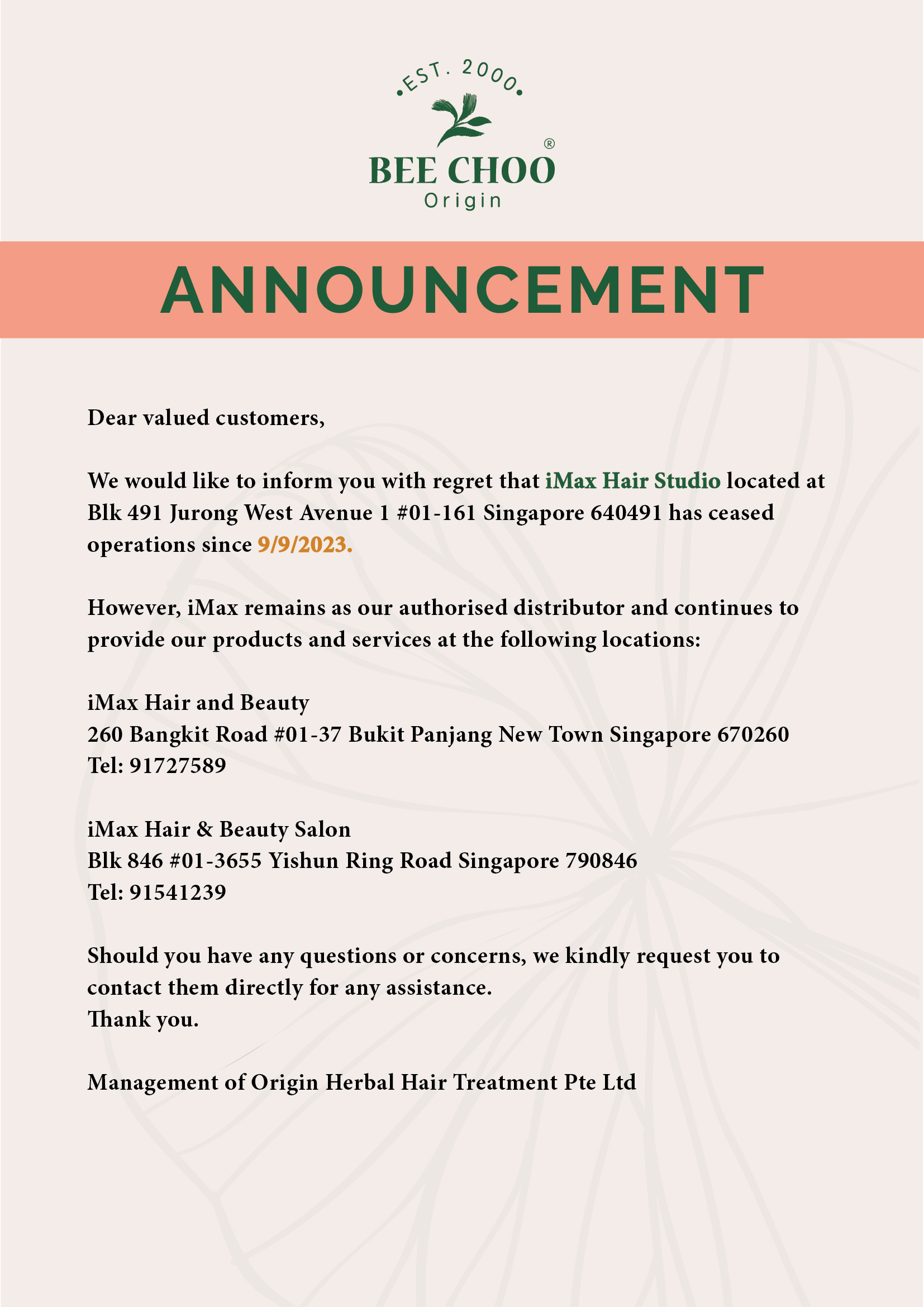 iMax Hair Studio Jurong Closure
