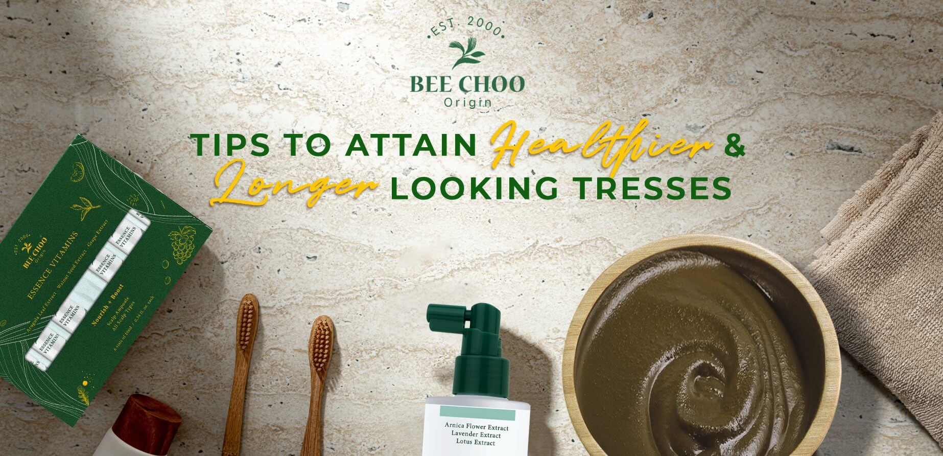 Some of Bee Choo Origin products that helps with attaining healthier and longer hair.
