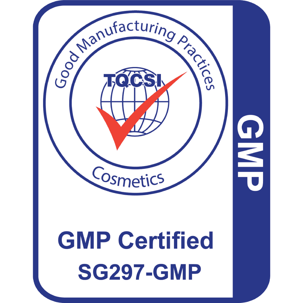 GMP Cosmetics Certification Mark Blue Pantone Reflex Blue CP Red Pantone PMS 1788 C 1